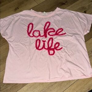 BiBi‎ Pink 'Lake Life' Boutique T-Shirt Large Summer Prep